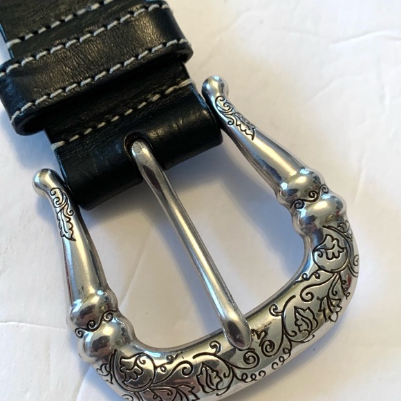 Brighton Black Leather Belt with Silver Conchos and Engraved Buckle main image 11